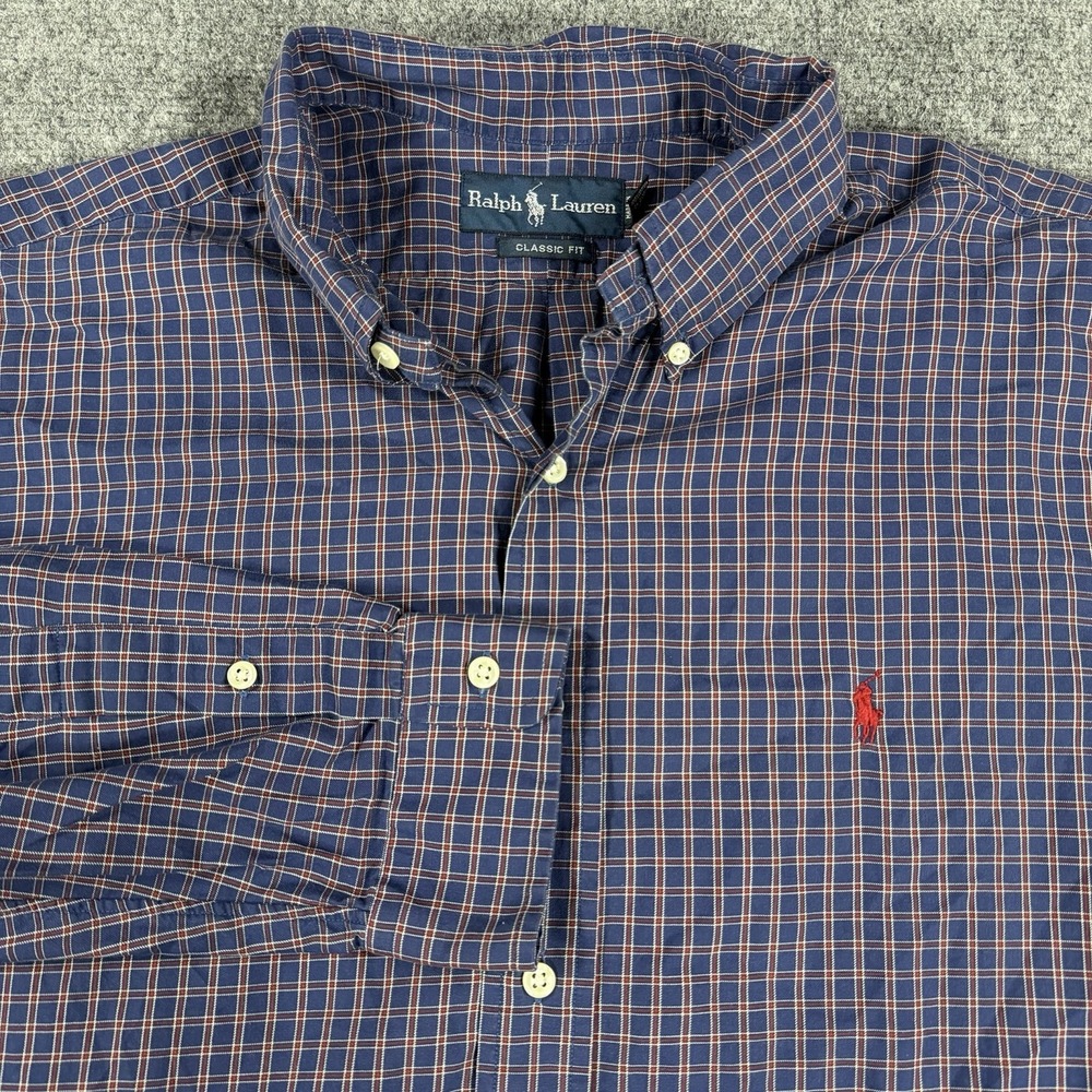 Ralph Lauren Shirt Mens XL Blue Plaid Check Preppy Pony Classic Fit
